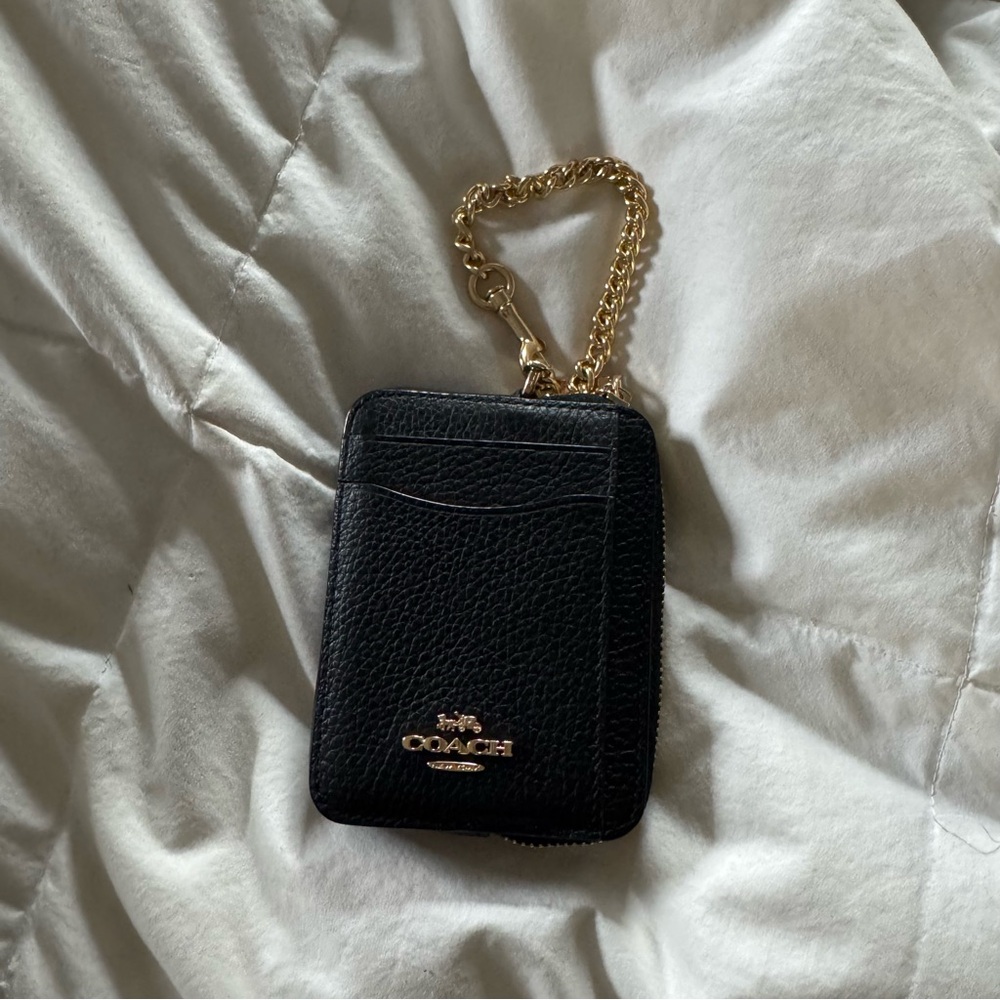 Coach zip card case (Black & gold hardware)